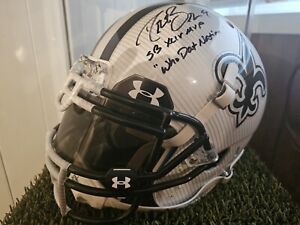 Drew Brees Autographed Hydro Dipped Helmet With Inscriptions and Coa