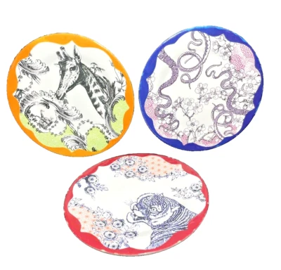 Набор из 3 пластиковых тарелок для диких животных Anthropologie меламин жираф, осьминог, тигр - Изображение 1 из 4