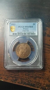 1913 France 5 Centimes Gad 165 PCGS MS65 RB Dupuis 4091 - Picture 1 of 5