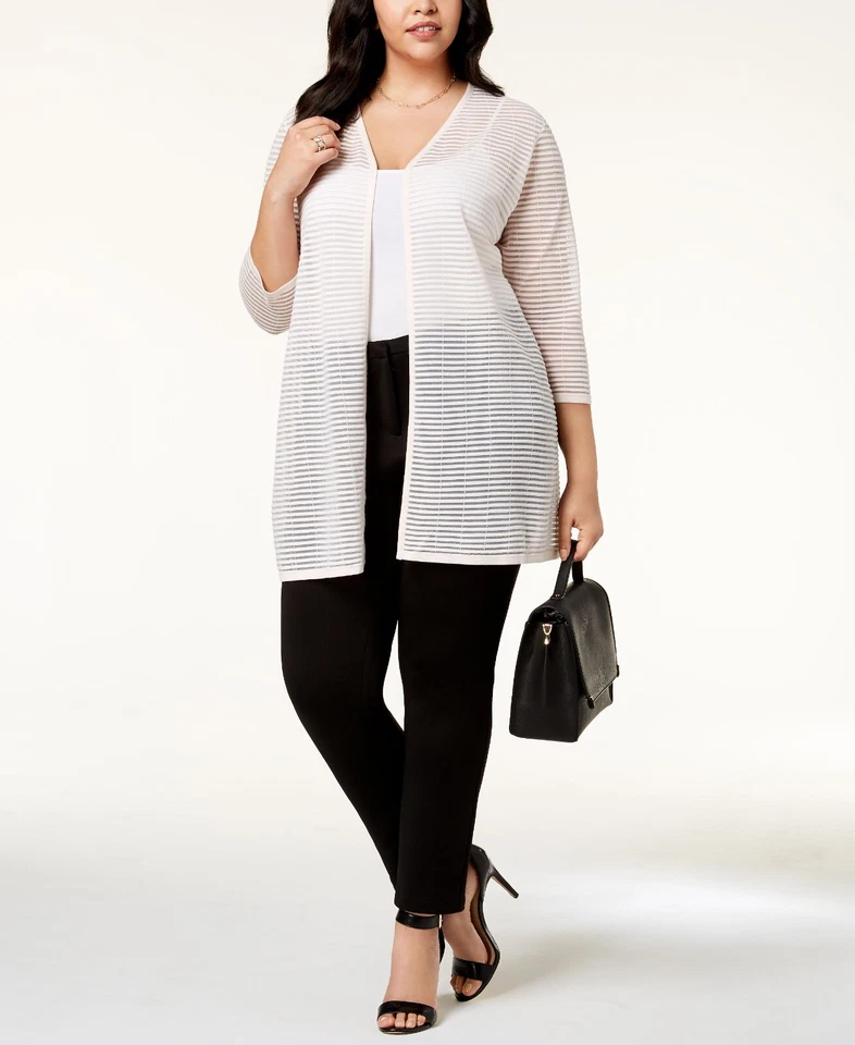 Alfani Womens Pink Sheer Striped Cardigan Top Jacket Plus 2x BHFO 9625