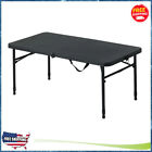 Rectangular Fold-In-Half Table Adjustable Height Compact Portable Plastic Black