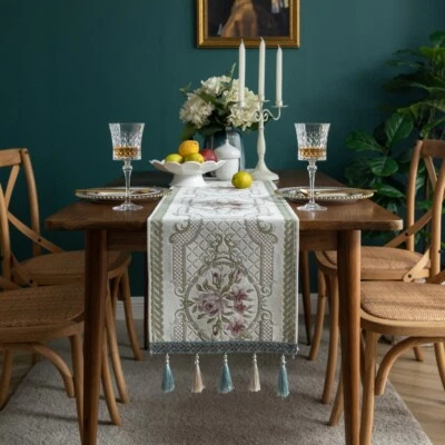 Enova Home Modern Floral Print Table Runner with Tassel for Kitchen Table Decor - Image 1 of 4