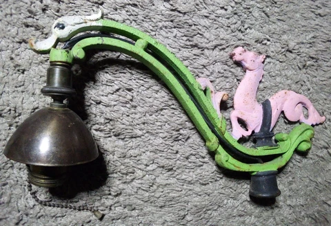Antique Vintage Gothic Style Cast Iron & Brass Dragon Pole Light Fixture RARE Cover