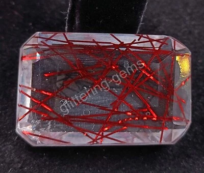 102.80 Ct Emerald Cut Red Rutilated Quartz Certified Transparent Loose Gems M25 - Image 1 of 4