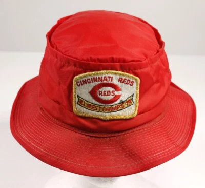 1979 Cincinnati Reds Derby Roll-Up Hat Sz 7 1/8 NL Champions Patch Vintage - Image 1 of 4