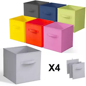 X4 Cube Storage Boxes Fabric Box Organiser Foldable Collapsible Canvas Basket - Picture 1 of 37