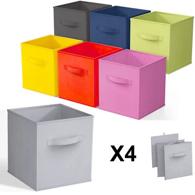 X4 Cube Storage Boxes Fabric Box Organiser Foldable Collapsible Canvas Basket - Image 1 of 4