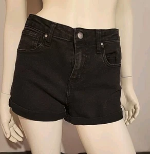 RSQ Denim Shorts Women's 27 Black High Rise Cuff Cotton Blend Stretch - Picture 1 of 13