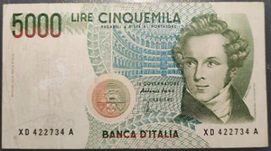 ITALIA 5000 LIRE 04/01/1985 SERIE X SOSTITUTIVA REPOSICION BC+ ESCRITO BORRADO - Picture 1 of 2