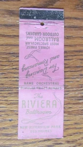 DES MOINES, IOWA MATCHBOOK COVER: RIVIERA BALLROOM EMPTY 1940s MATCHCOVER -A - Picture 1 of 1