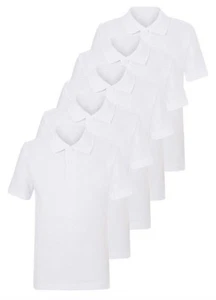 5 Pack Girls Teflon™ School Polo Shirts White Age 3 to 16 100% Cotton Uniform - Picture 1 of 2