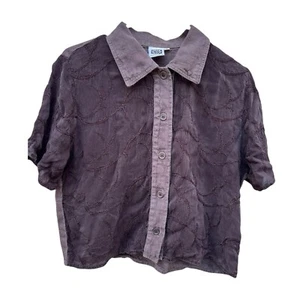 Johnny Was Sz Small Embroidered Brown Button Up Collared Crop Shirt Short Sleeve - Picture 1 of 4