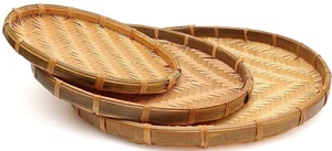 Handmade New 3 Traditional Natural Bamboo Rattan Wicker Round Serving Trays - Picture 1 of 2
