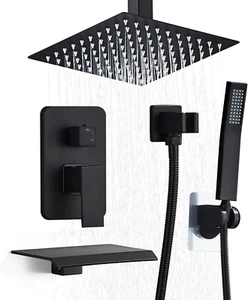 Regaderas Para Baño Modernas Grifo De Ducha Lluvia Negro Mate Pared 3 Mezclador - Picture 1 of 12