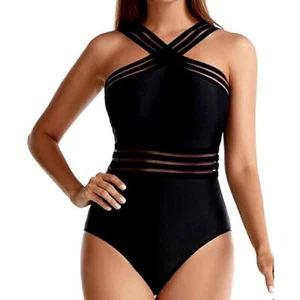 Crisscross One Piece Swimsuit Sexy Mesh Slimming Bathing Suit Crossover M (8-10) - Picture 1 of 7