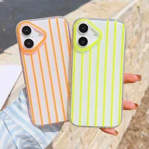 Custodia trasparente fluorescente neon per iPhone 16 15 14 13 12 11 Pro Max Plus - Foto 1 di 29
