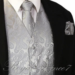 NEW Men's Paisley Design Dress Vest and Neck Tie Hankie Set For Suit or Tuxedo - Picture 1 of 22