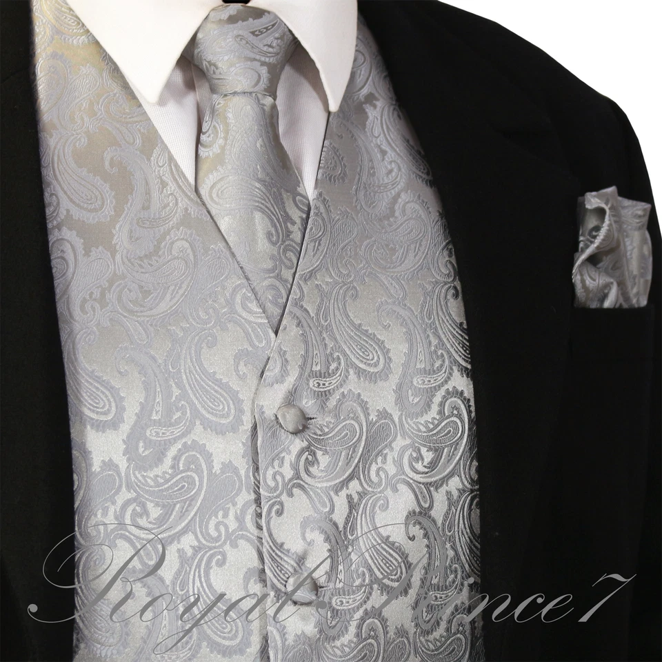 NEW Men's Paisley Design Dress Vest and Neck Tie Hankie Set For Suit or Tuxedo - Image 1 of 3