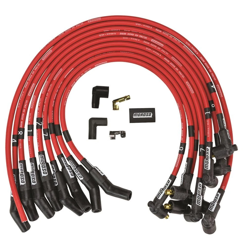 Moroso 73696 Wire Set, Ultra 40, Unsleeved, Fits Ford 302, Red - Image 1 of 4