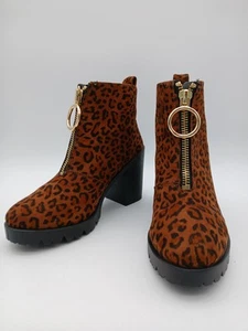 Schuh Leopard Print Zip Ankle Boots Block Heel UK5 Stylish Fashion - Picture 1 of 8