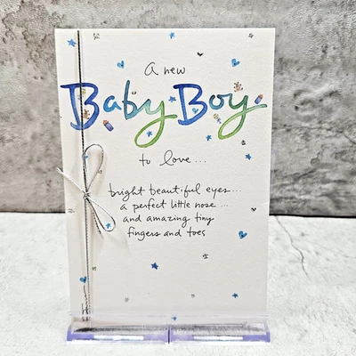 Tarjeta de bebé American Greetings 5x7 niño azul plata cordón Love Wonder Foto 1 de 4