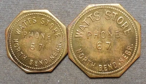 2 North Bend, Nebr., Watts Store, teléfono 67 bueno para 5c-10c en comercio. Latón, - Imagen 1 de 2