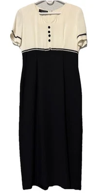 Vestido midi camisa boutique Cynthia Howie Maggy talla 10 negro blanco roto Academia Foto 1 de 4