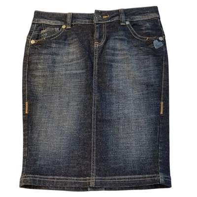 Falda lápiz vaquera DKNY para mujer talla 9 corazón moneda bordada Y2K vintage Foto 1 de 4