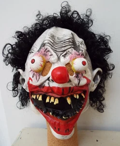 Slasher Clown Halloween Mask Halloween Black Hair Red Nose Eyes Boys Sz L - Picture 1 of 6