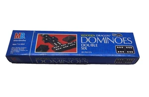 Milton Bradley Wooden Dragon Double Six Dominoes Complete - Picture 1 of 4