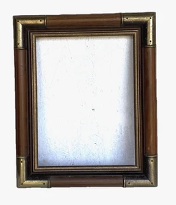 Vintage Wooden Picture Frame, Bamboo Style Brass Corners, Opening 8-1/2"x11-1/2" - Picture 1 of 7