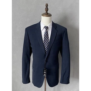 AX Armani Exchange Men's 46R Blazer Wool Blend Stretch Navy Window Pane New - Picture 1 of 9