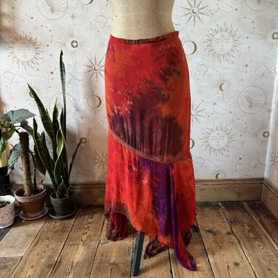 Phool NUEVO CON ETIQUETAS Pañuelo Dobladillo Falda Reino Unido 14 Rojo Púrpura Hippy Boho Festival Flotante Foto 1 de 4