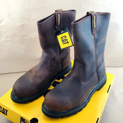 Botas masculinas revólver Wellington CAT Caterpillar biqueira de aço marrom tamanho 9M - Imagem 1 de 4
