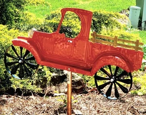 Rare Repainted 20" Long Red "Spinner" Pickup For Display In Your Garden - Picture 1 of 10