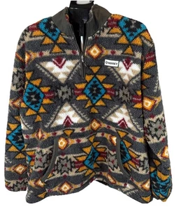 Hooey Fleecepullover braun Azteken Southwest Quarter Zip Kängurutasche Gr. XL - Bild 1 von 8