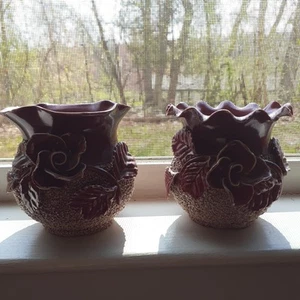 Sand Glazed Majolica Vases Salt Sand Glaze Rose - Picture 1 of 13