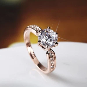 14K Rose Gold Plated Adjustable 1 CT Cubic Zirconia CZ Wedding Ring Women Gifts - Picture 1 of 3