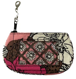 Vera Bradley Floral Pink /brown Zip Id Coin Purse - Picture 1 of 4