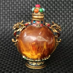 147g Collection China old antique Pure copper Inlaid with gems snuff bottle 22 - Picture 1 of 9