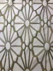 4.75 yds JF Fabrics Internet Cream Gold Embroidered Geometric Upholstery Fabric - Picture 1 of 10