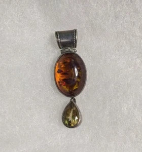 Lori Bonn Sterling Silver Orange Dominican Cabochon Amber Citrine Pendant 925 - Picture 1 of 8