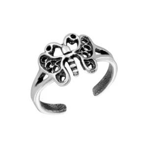 925 Sterling Silver Butterfly Oxidized Adjustable Toe Ring / Finger Ring - Picture 1 of 1