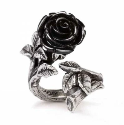 ALCHEMY WILD BLACK ROSE ADJUSTABLE RING Romance Love Gothic Flower + FREE POUCH - Image 1 of 4