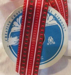 Vintage 70s Christmas Offray Ribbon & WFR Ribbon 25 yards Red & Green Hearts NOS - Picture 1 of 5
