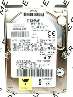 IBM 6GB TravelStar DJSA-210 IDE 07N5643 Laptop F80309 Hard Drive WIPED & TESTED! - Image 1 of 2