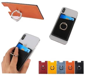 Leather Case Ring Holder Cell Phone ID Credit Card Holder Sticker Pocket Wallet - Picture 1 of 12