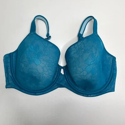 Cacique Balconette  Bra 40DDD Blue Lace Lined Underwire Adjustable Straps - Imagem 1 de 4