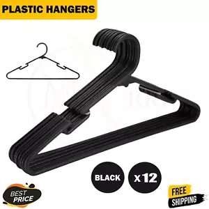 12 Pack Plastic Hangers Coat Pants Suits Coat Hangers Rack Wardrobe - Black - Picture 1 of 4