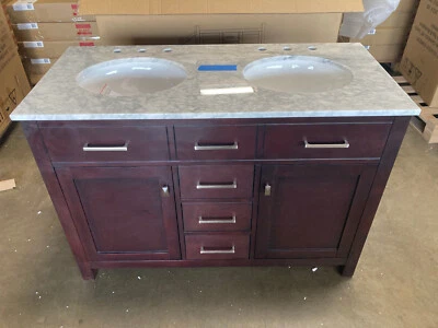 Tocador doble fregadero espresso 48" con tapa de mármol Carrara SOLO RECOGIDA LOCAL (CA) Foto 1 de 4